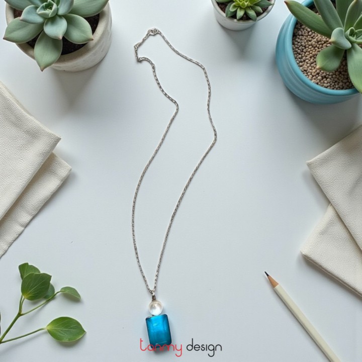 Mặt dây chuyền đá Tourmaline & ngọc trai bọc bạc